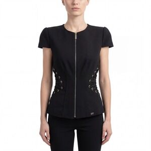 ELISABETTA FRANCHI Lace-Up Corset Style Jacket Top Black IT 42